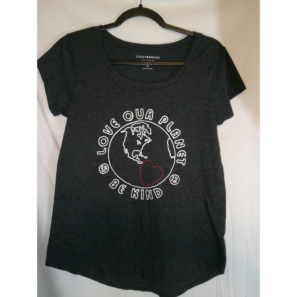 Lucky Brand Women's Gray "Love Our Planet Be Kind" Graphic T Shirt Size M